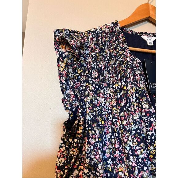 Crown & Ivy Women's XXL Ruffled Sleave Tiered Mini Dress Navy Microfloral Spring - Picture 8 of 14